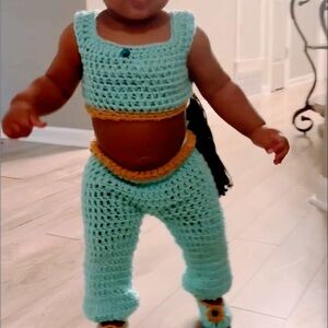 Handmade Crochet Baby Outfit in Blue and Yellow
